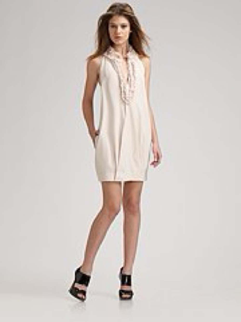 Robert Rodriguez Silk Ivory Ruffle Mini Dress, size 0